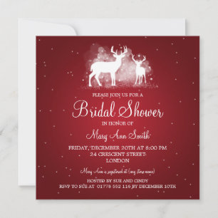 Invitación Elegante Bridal Shower Winter Deer Sparkle Red