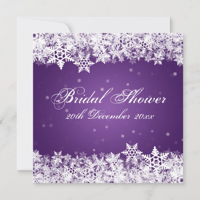 Invitación Elegante Bridal Shower Winter Snowflakes Purple (Anverso)