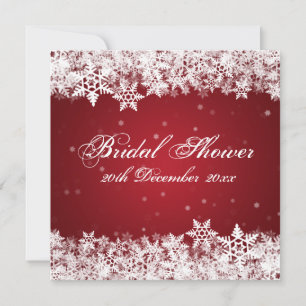 Invitación Elegante Bridal Shower Winter Snowflakes Red