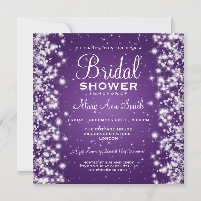 Invitación Elegante Bridal Shower Winter Sparkle Purple (Anverso)