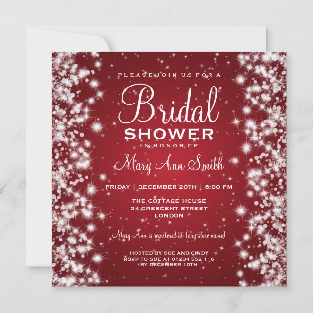 Invitación Elegante Bridal Shower Winter Sparkle Red (Anverso)