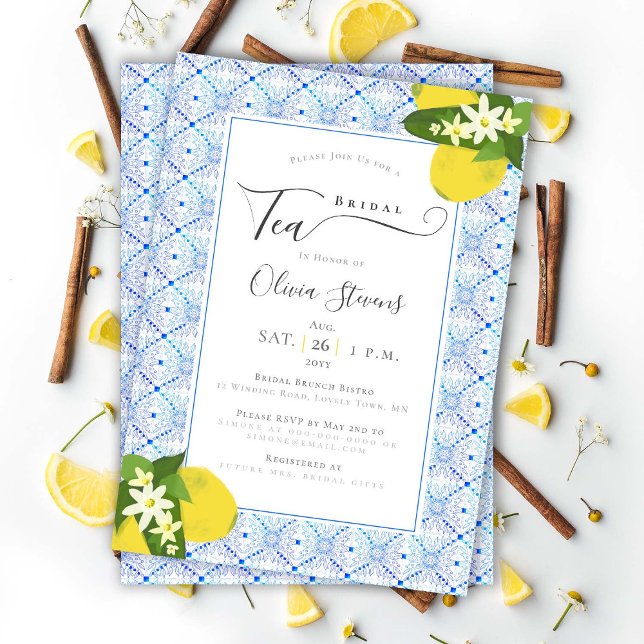 Invitación Elegante Bridal Tea Lemons Ducha de Azulejos Portu (Subido por el creador)