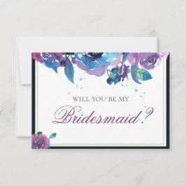 Invitación Elegante Bridesmaid con Floral azul violeta