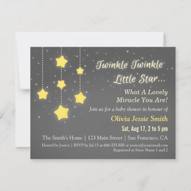 Invitación Elegante Brilla Brilla Estrellita Cumpleaños de Be (Anverso)