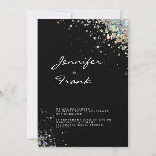 Invitación Elegante Brillante Holográfico Glitter Negro Moder