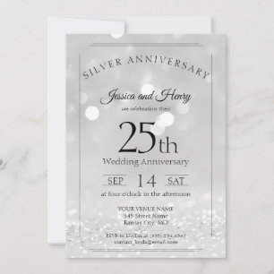 Invitación Elegante Brillo 25 Aniversario de Boda de Plata