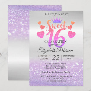 Invitación Elegante Brillo Bokeh Ombre, Tiara, Fiesta Dulce 1