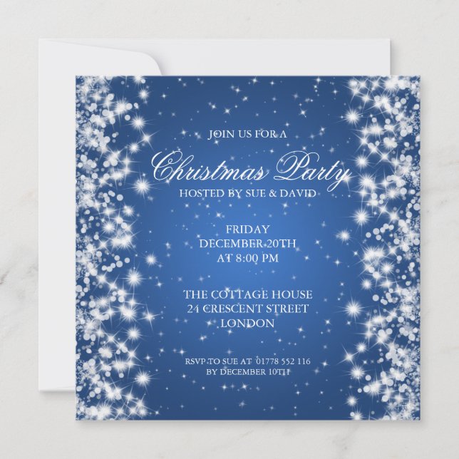 Invitación Elegante brillo de fiesta azul (Anverso)