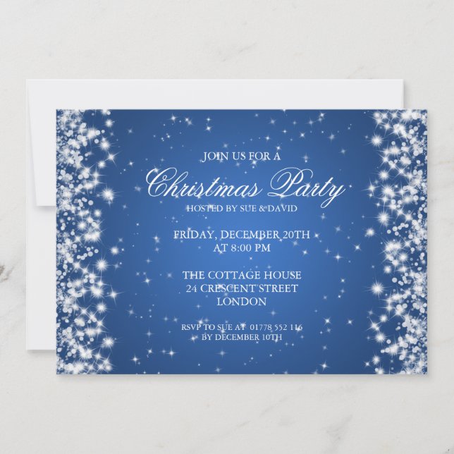 Invitación Elegante brillo de fiesta azul (Anverso)