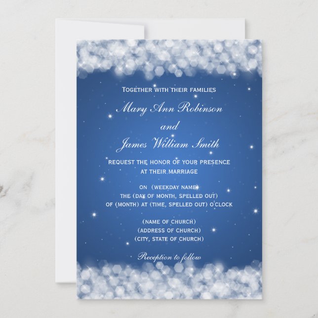 Invitación Elegante brillo de fiesta de bodas azul (Anverso)