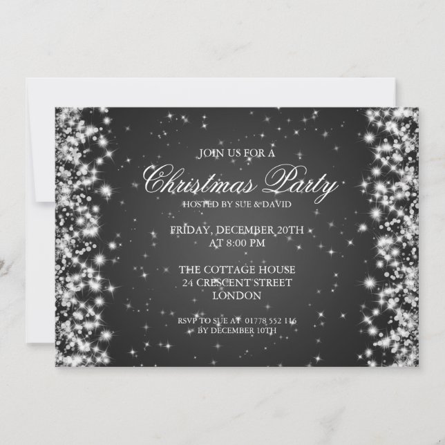 Invitación Elegante brillo de fiesta negro (Anverso)