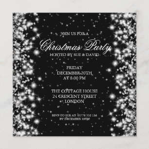 Invitación Elegante brillo de fiesta negro