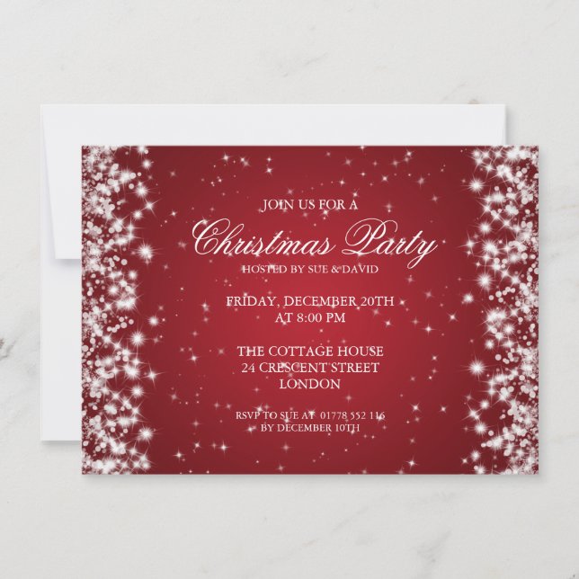 Invitación Elegante brillo de fiesta rojo (Anverso)
