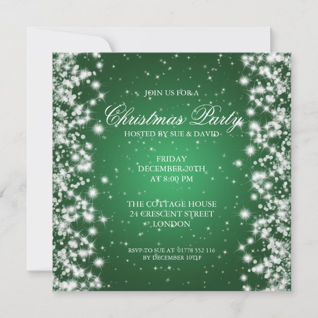 Invitación Elegante brillo de fiesta verde (Anverso)