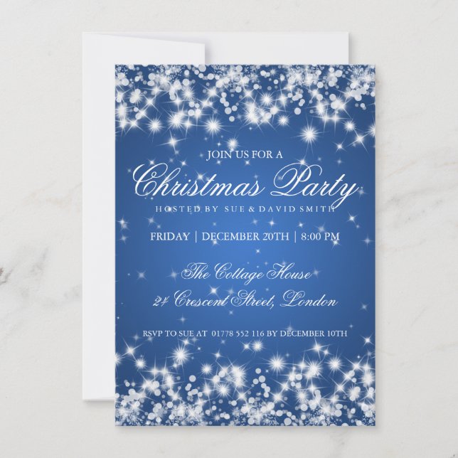 Invitación Elegante brillo de invierno 2 azul (Anverso)