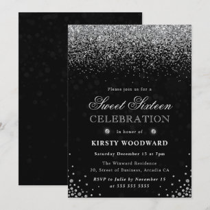 Invitación Elegante brillo de plata y diamantes Sweet Sixteen