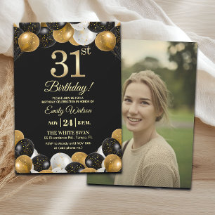 Invitación Elegante brillo dorado negro Cumpleaños 31 Foto