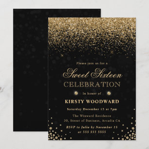 Invitación Elegante brillo dorado y diamantes Sweet Sixteen