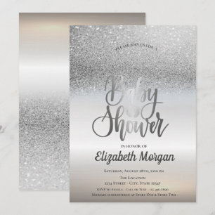 Invitación Elegante brillo plateado con bokeh ombre Baby Show