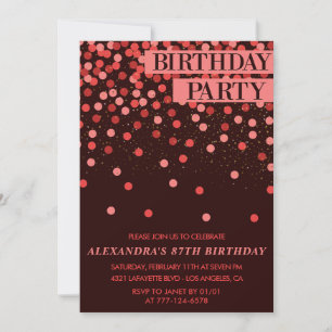Invitación Elegante brillo purpurina confeti cumpleaños 87