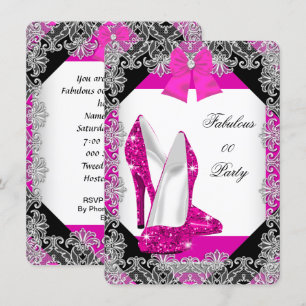 Invitación Elegante Brillo Rosa Caliente Tacón de Aguja Fiest