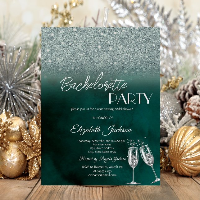 Invitación Elegante Brillo Verde Bokeh Despedida de Soltera V (Subido por el creador)