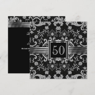 Invitación Elegante Brocado de Damasco Negro Fiesta de Cumple