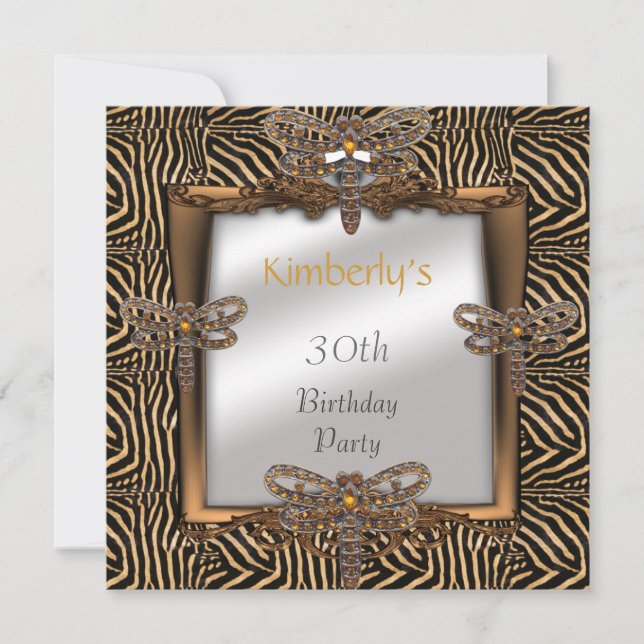 Invitación Elegante Bronce Animal Libélula joya (Anverso)