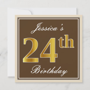 Invitación Elegante, Brown, 24to cumpleaños del falso oro +