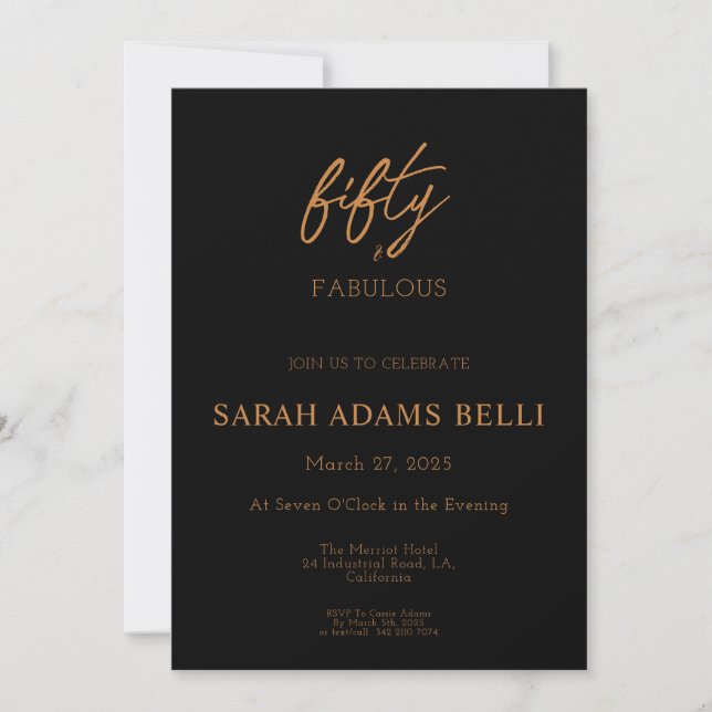 Invitación Elegante Brown 50 y fabulosa fiesta de cumpleaños (Anverso)