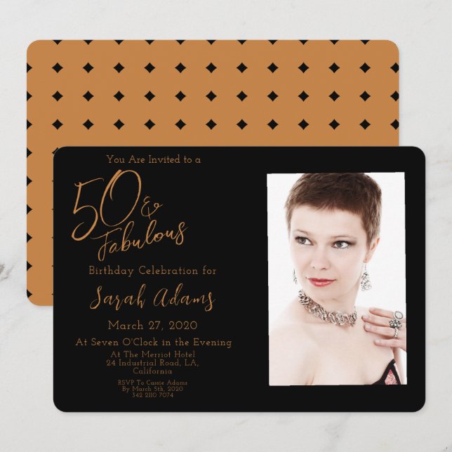 Invitación Elegante Brown 50 y fabulosa foto de la fiesta de  (Anverso / Reverso)