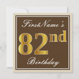 Invitación Elegante, Brown, Faux Gold 82nd Birthday + Nombre