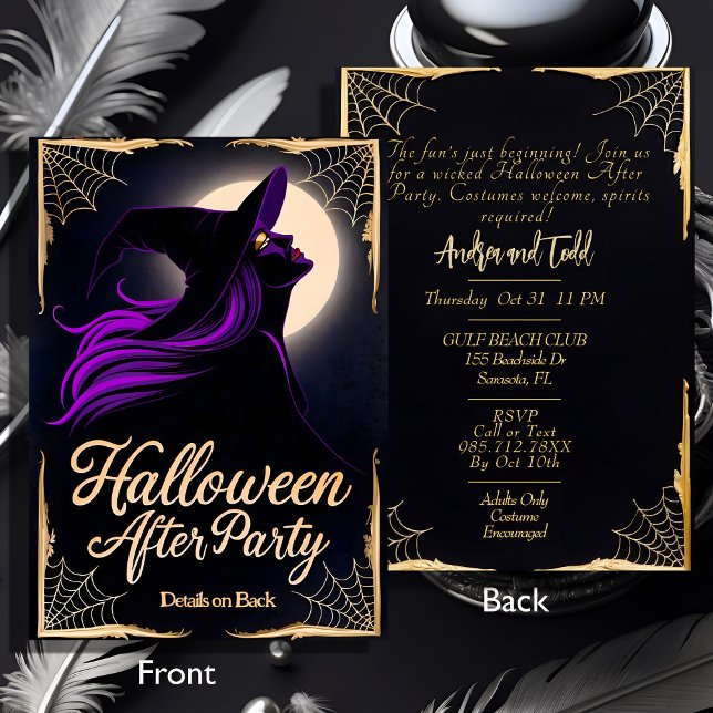Invitación Elegante bruja pelo púrpura Halloween después de F (Subido por el creador)