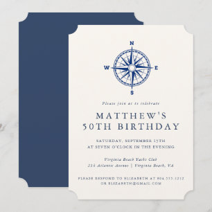 Invitación Elegante brújula náutica para fiesta de cumpleaños