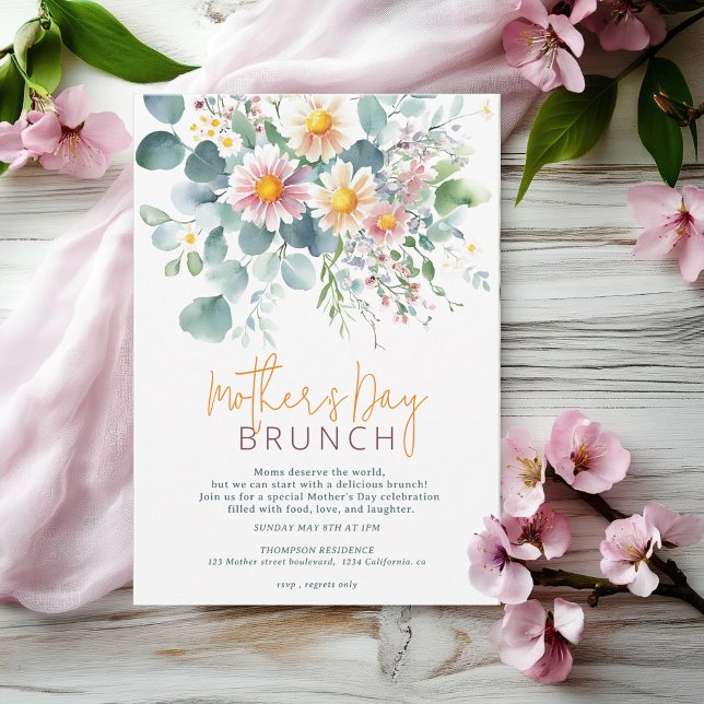 Invitación Elegante Brunch acuarela Floral Día de la Madre (Elegant Watercolor Floral Mother's Day Brunch Invitation)
