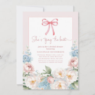 Invitación Elegante brunch azul rosado floral con ducha de no