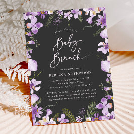 Invitación Elegante Brunch Black Purple Floral Garden Baby