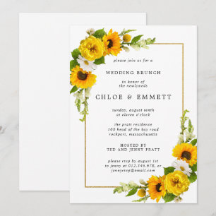 Invitación Elegante brunch Boda floral de girasol amarillo