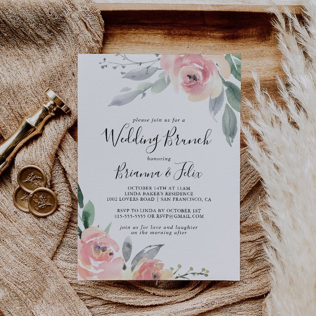 Invitación Elegante brunch Boda floral de Rubor rosa (Subido por el creador)