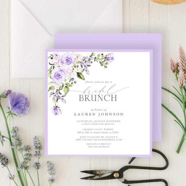 Invitación Elegante Brunch Bodal de Lavanda Lilac (Easily personalize this bridal brunch invitation for the perfect celebration of the bride to be!)