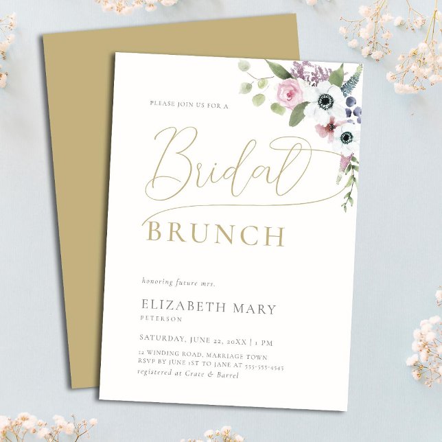Invitación Elegante Brunch Boho Anemones Floral Gold Bridal B (Subido por el creador)