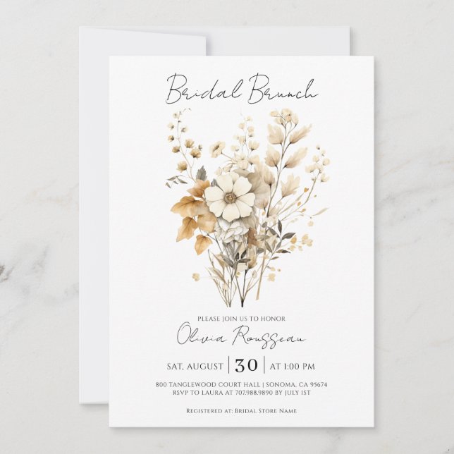 Invitación Elegante Brunch Boho Floral Wildflower Bridal Brun (Anverso)