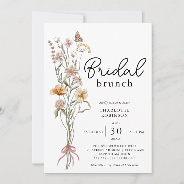 Invitación Elegante Brunch Boho Floral Wildflower Bridal Brun (Anverso)