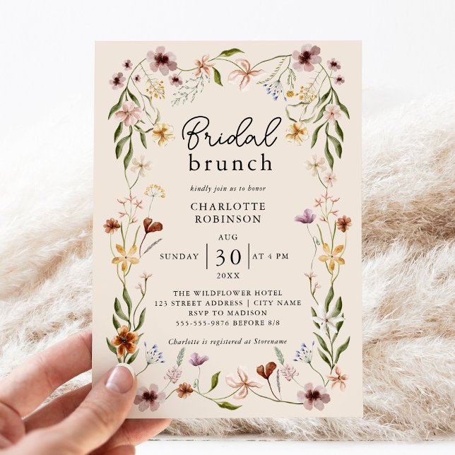 Invitación Elegante Brunch Boho Floral Wildflower Bridal Brun (Subido por el creador)