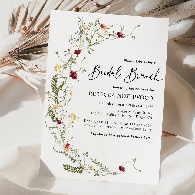 Invitación Elegante Brunch Boho Wreath Wildflower Bridal Brun (Subido por el creador)