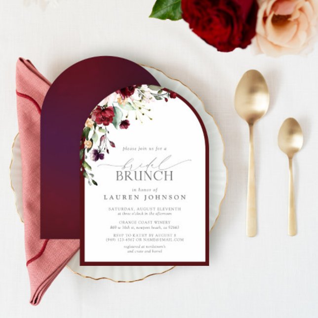 Invitación Elegante Brunch Botánico Bridal Floral Borgoña (Subido por el creador)