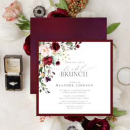 Invitación Elegante Brunch Botánico Bridal Floral Borgoña