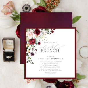 Invitación Elegante Brunch Botánico Bridal Floral Borgoña