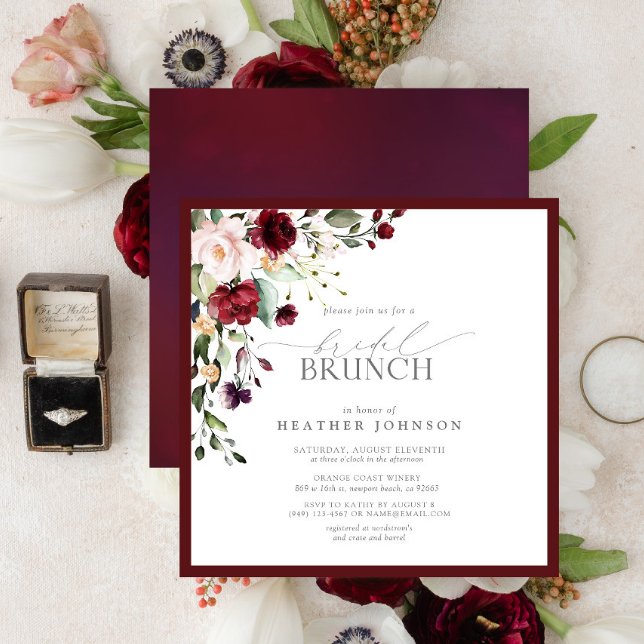 Invitación Elegante Brunch Botánico Bridal Floral Borgoña (Subido por el creador)