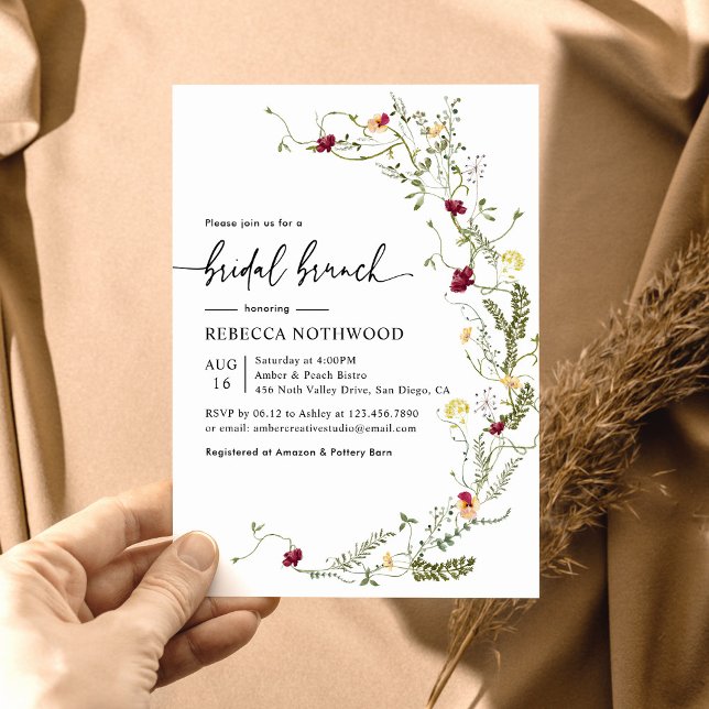 Invitación Elegante Brunch Botánico de Boho Wildflower Bridal (Subido por el creador)